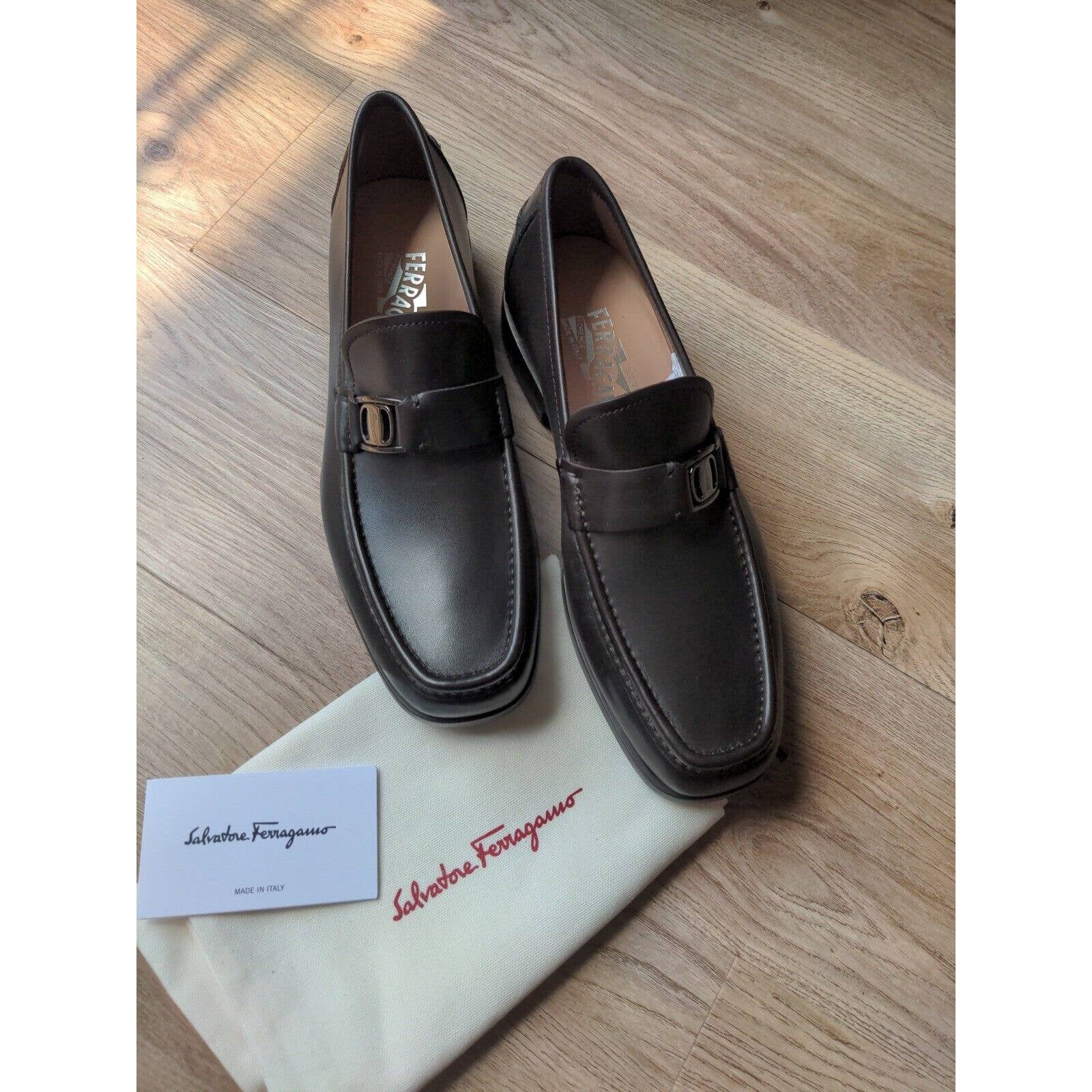 Salvatore Ferragamo Nilo Leather Loafers Mens 8.5 E Wide T Moro Brown